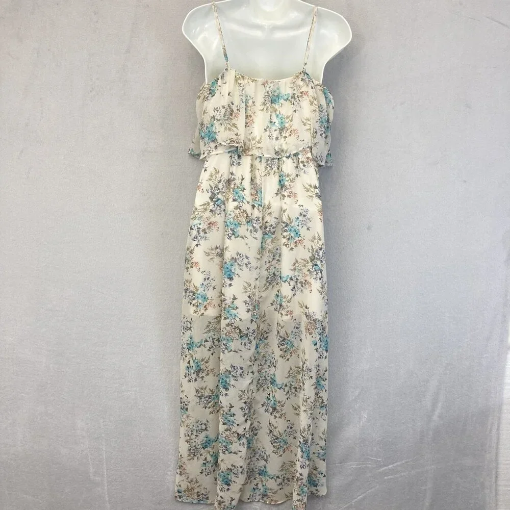 Disney‎ Cinderella Floral Maxi Dress Womens Medium Chiffon Sleeveless High Low